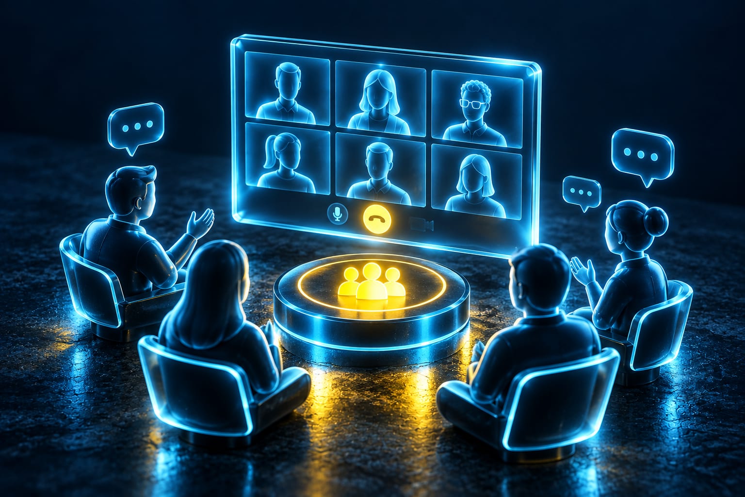 Illustration: Team-Szene für Live-Call- und Community-Orientierung