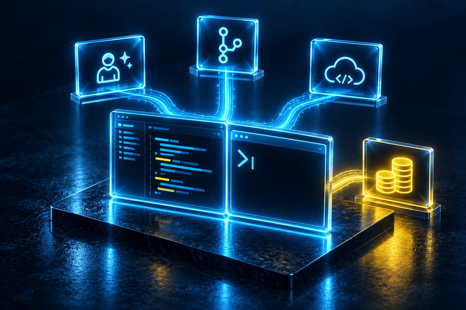 Illustration: Category AI coding tools: code editor and terminal