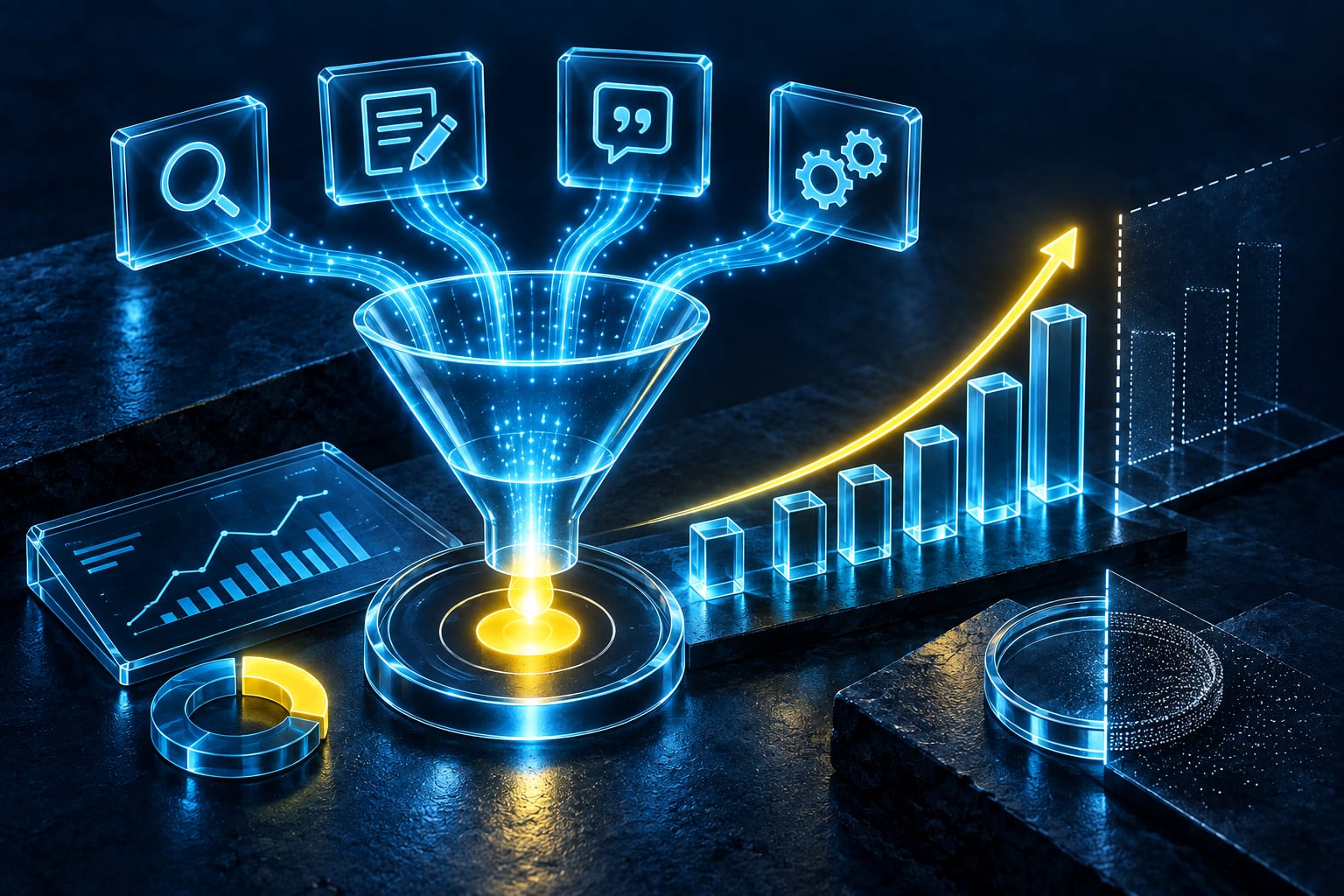Illustration: Category AI marketing and SEO: funnel and rising curve