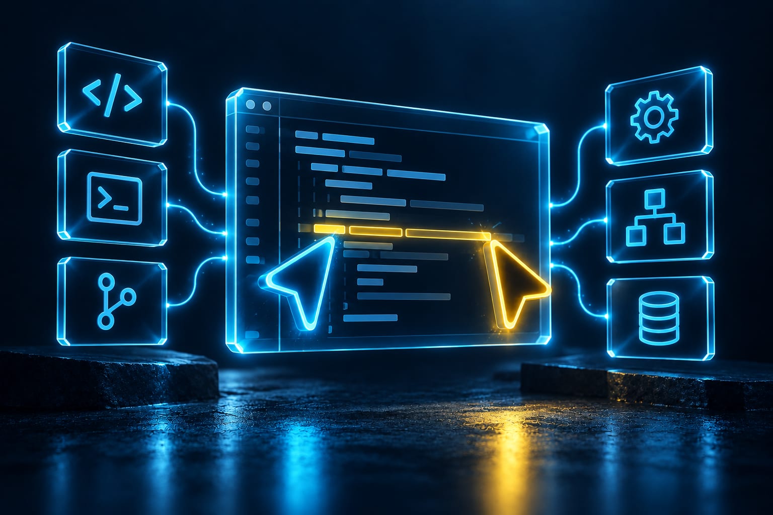 示意图: 抽象的 AI 结对编程:同一行代码上的两个光标