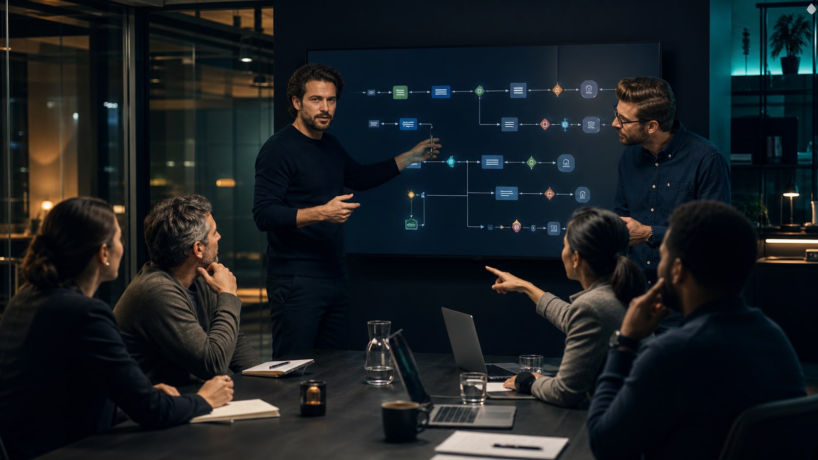 Business-Team bei der Vorbereitung eines KI Live-Calls