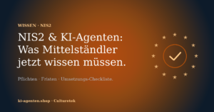 NIS2-Compliance-Symbol mit EU-Sternenkreis als visuelle Klammer für KI-Agenten im DACH-Mittelstand